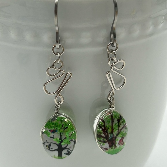 Handmade Resin Tree of Life Earrings, Stainless Steel Hooks NWT - Picture 2 of 6